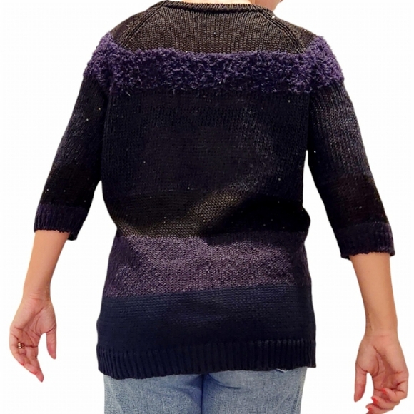 Brunello Cucinelli Dazzling Sequin Women Sweater Blue Stripe Large Sheer Luxury - Picture 4 of 12